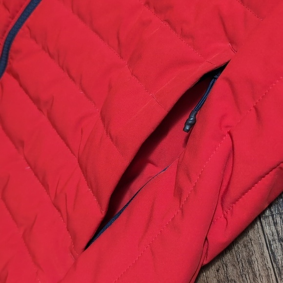 Lands' End Goose Down Puffer Jacket Size Medium-Tall In Red With Blue Trim - Picture 6 of 10